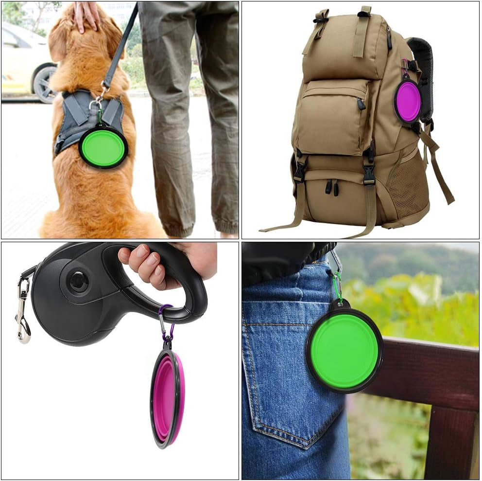 Collapsible Dog Bowls - 2-Pack Portable Pet Feeding and Watering Dishes for Cats and Dogs, Ideal for Travel and Outdoor Activities, Includes 2 Carabiners (Small, Green & Purple)