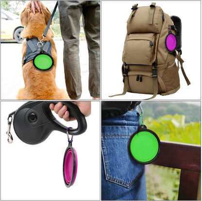 Collapsible Dog Bowls - 2-Pack Portable Pet Feeding and Watering Dishes for Cats and Dogs, Ideal for Travel and Outdoor Activities, Includes 2 Carabiners (Small, Green & Purple)