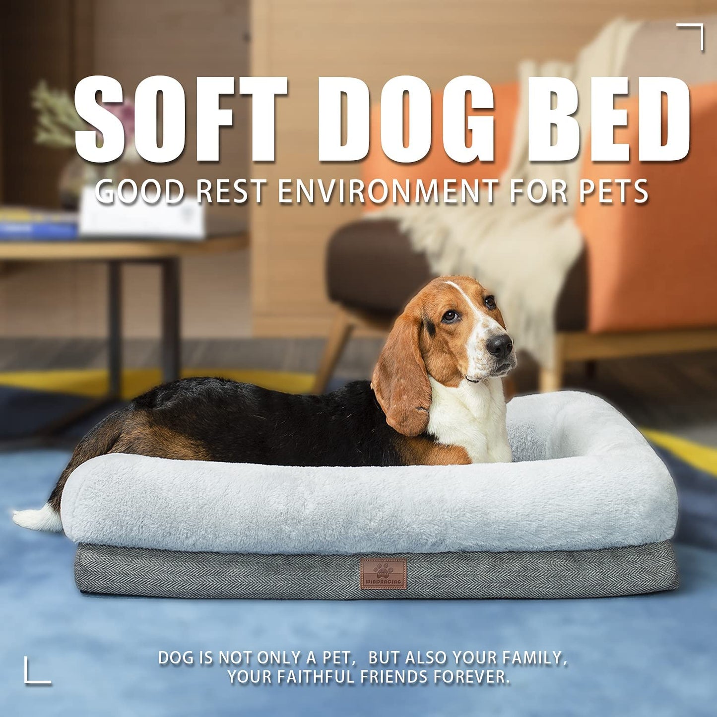 Medium Orthopedic Dog Bed with Bolster Sides, Removable Washable Cover, Non-Skid Bottom, and Egg Foam Cushion, 31 x 25 Inches, Gray