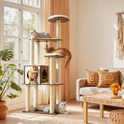 64.6-Inch Multi-Level Cat Tree Tower with Five Scratching Posts