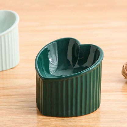 Dark Green Ceramic Elevated Cat Bowls for Food and Water, Stress-Free Design with Backflow Prevention, Dishwasher and Microwave Safe, Lead and Cadmium Free