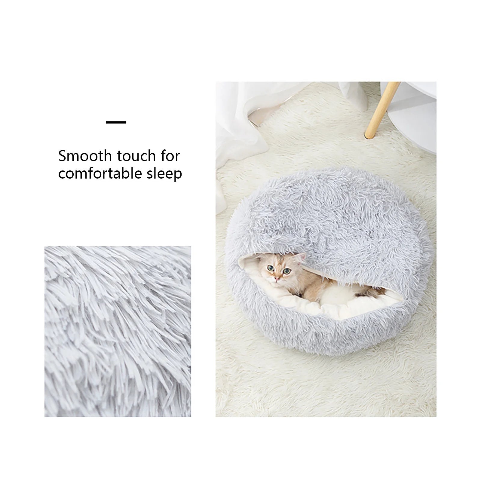 Premium Calming Pet Beds and Hooded Cat Cave with Removable Washable Cover, Round Anti-Slip Faux Fur Bed for Small to Medium Pets, Supports Up to 11 lbs for Enhanced Sleep Comfort