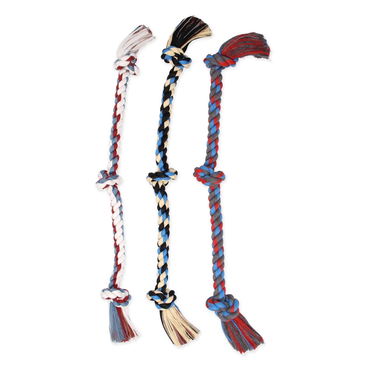 Flossy Chews Extra-Large Cotton Blend 3-Knot Tug Rope Dog Toy, 36 Inches, Assorted Colors