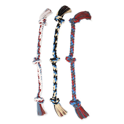 Flossy Chews Extra-Large Cotton Blend 3-Knot Tug Rope Dog Toy, 36 Inches, Assorted Colors