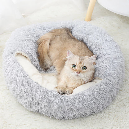 Premium Calming Pet Beds and Hooded Cat Cave with Removable Washable Cover, Round Anti-Slip Faux Fur Bed for Small to Medium Pets, Supports Up to 11 lbs for Enhanced Sleep Comfort