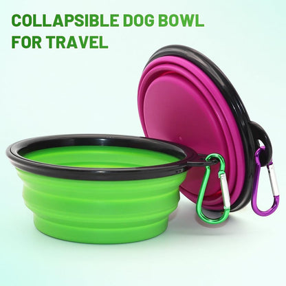 Collapsible Dog Bowls - 2-Pack Portable Pet Feeding and Watering Dishes for Cats and Dogs, Ideal for Travel and Outdoor Activities, Includes 2 Carabiners (Small, Green & Purple)