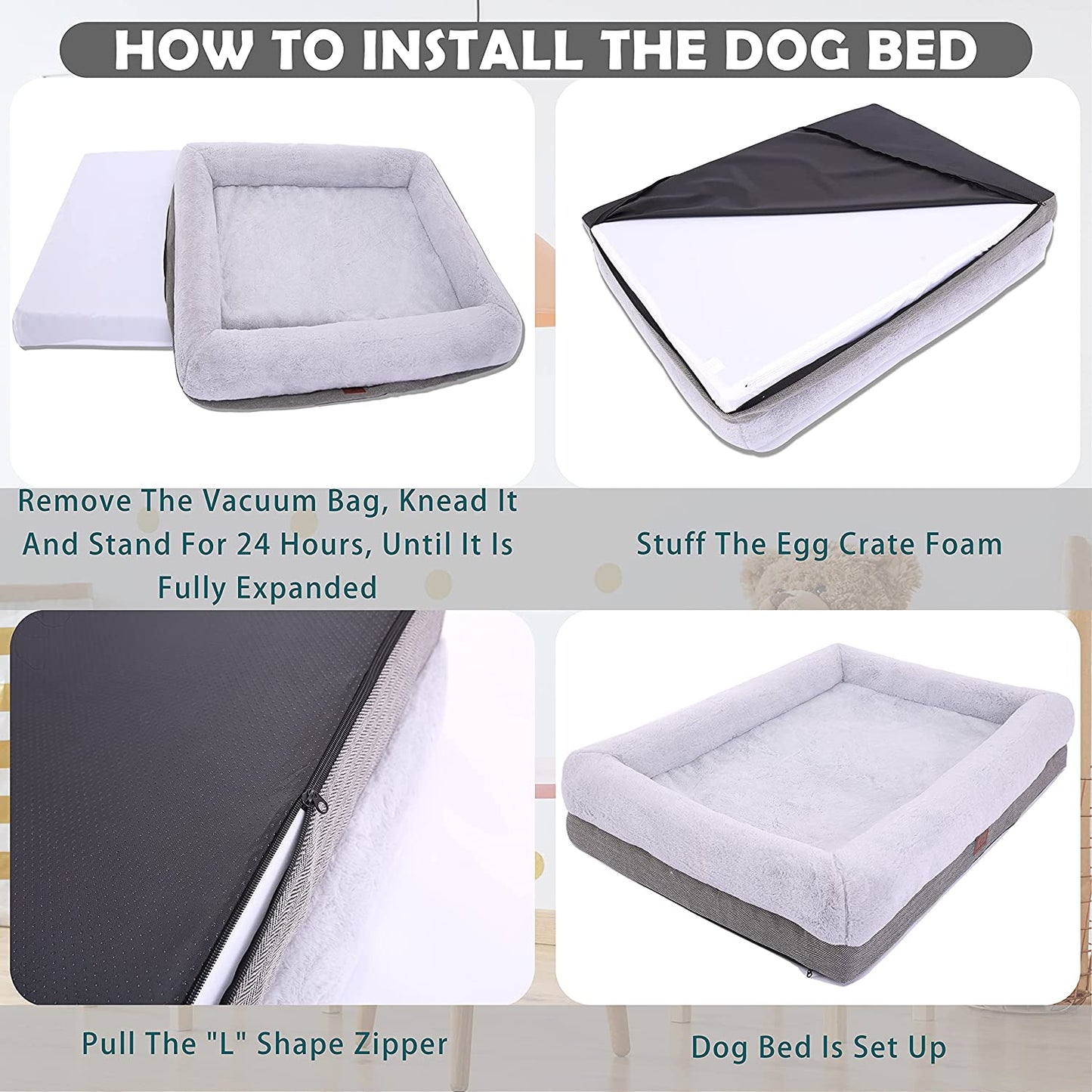 Medium Orthopedic Dog Bed with Bolster Sides, Removable Washable Cover, Non-Skid Bottom, and Egg Foam Cushion, 31 x 25 Inches, Gray