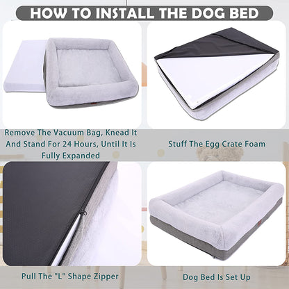 Medium Orthopedic Dog Bed with Bolster Sides, Removable Washable Cover, Non-Skid Bottom, and Egg Foam Cushion, 31 x 25 Inches, Gray