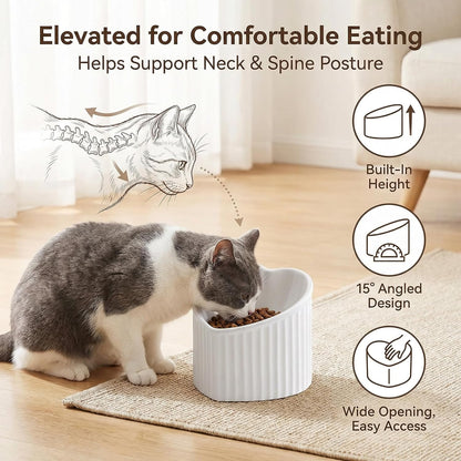 Dark Green Ceramic Elevated Cat Bowls for Food and Water, Stress-Free Design with Backflow Prevention, Dishwasher and Microwave Safe, Lead and Cadmium Free