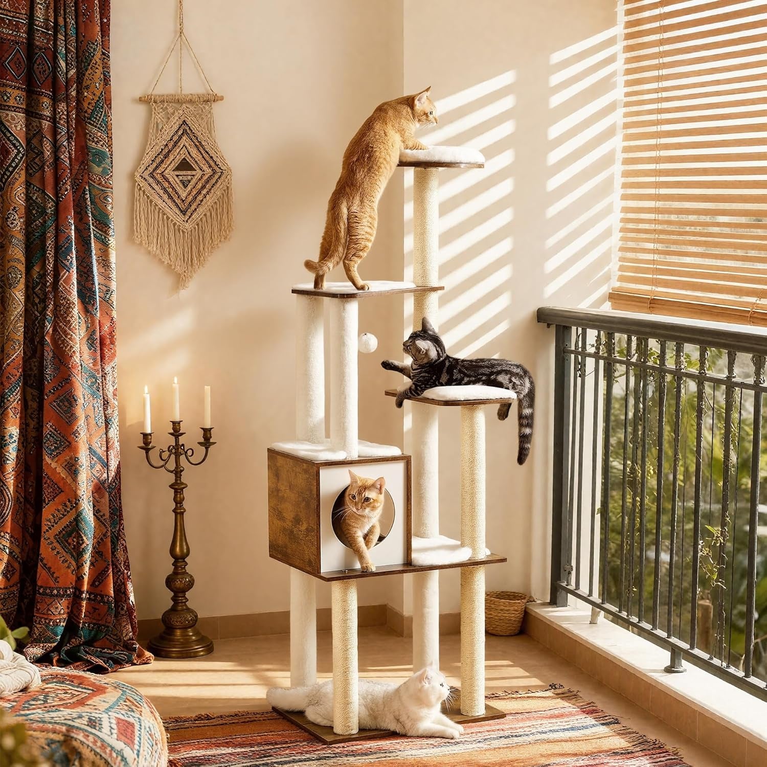 64.6-Inch Multi-Level Cat Tree Tower with Five Scratching Posts