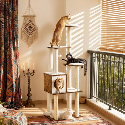 64.6-Inch Multi-Level Cat Tree Tower with Five Scratching Posts