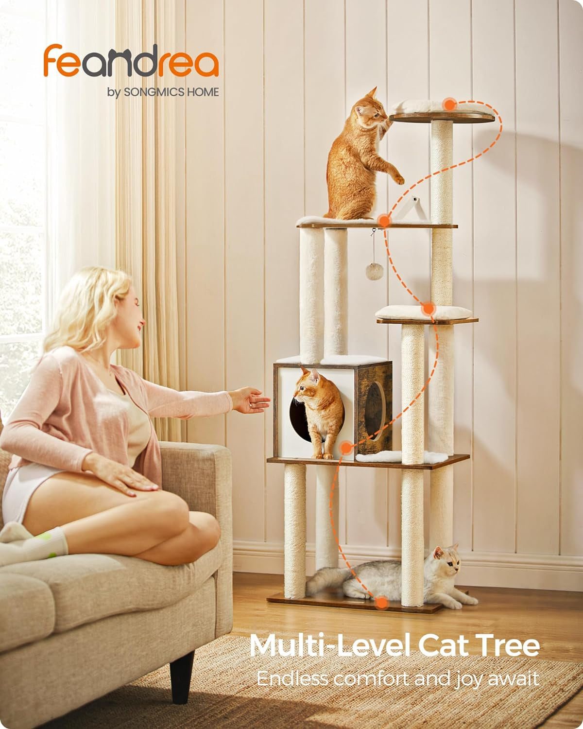 64.6-Inch Multi-Level Cat Tree Tower with Five Scratching Posts