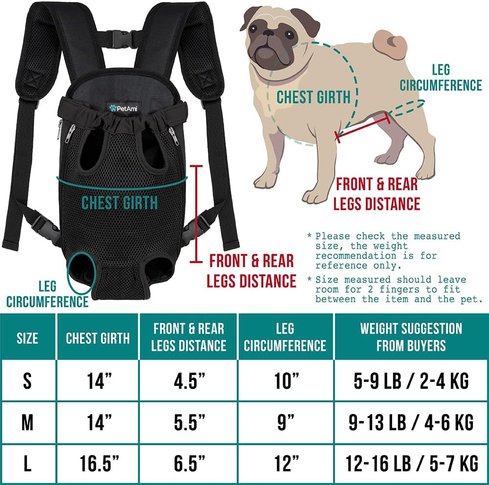 Dog Carrier Backpack, Adjustable Dog Pet Cat Front Carrier Backpack | Ventilated Dog Chest Carrier for Hiking Camping Travel, Sling Bag for Small Medium Dog Cat Puppies, Small, 5-9 Lbs, Black