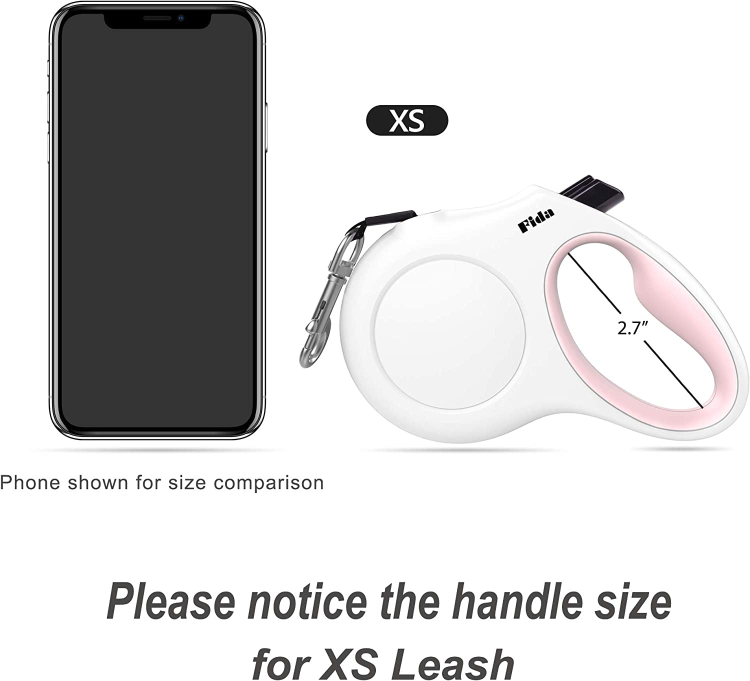 Retractable 10ft Dog Leash with Integrated Dispenser and Poop Bags in White and Pink