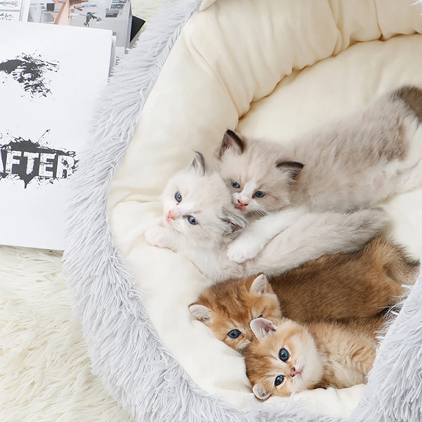 Premium Calming Pet Beds and Hooded Cat Cave with Removable Washable Cover, Round Anti-Slip Faux Fur Bed for Small to Medium Pets, Supports Up to 11 lbs for Enhanced Sleep Comfort