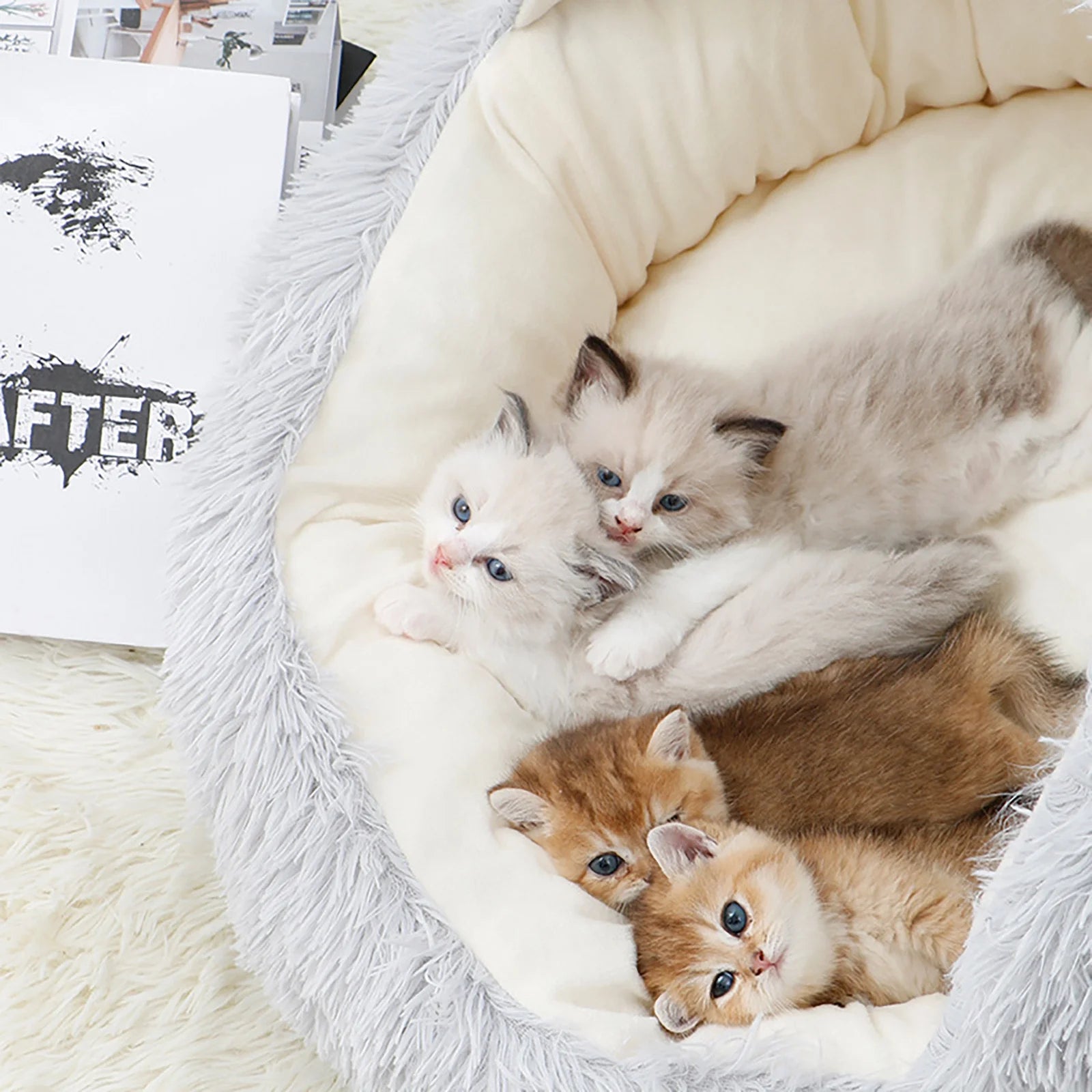 Premium Calming Pet Beds and Hooded Cat Cave with Removable Washable Cover, Round Anti-Slip Faux Fur Bed for Small to Medium Pets, Supports Up to 11 lbs for Enhanced Sleep Comfort