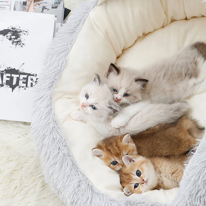 Premium Calming Pet Beds and Hooded Cat Cave with Removable Washable Cover, Round Anti-Slip Faux Fur Bed for Small to Medium Pets, Supports Up to 11 lbs for Enhanced Sleep Comfort