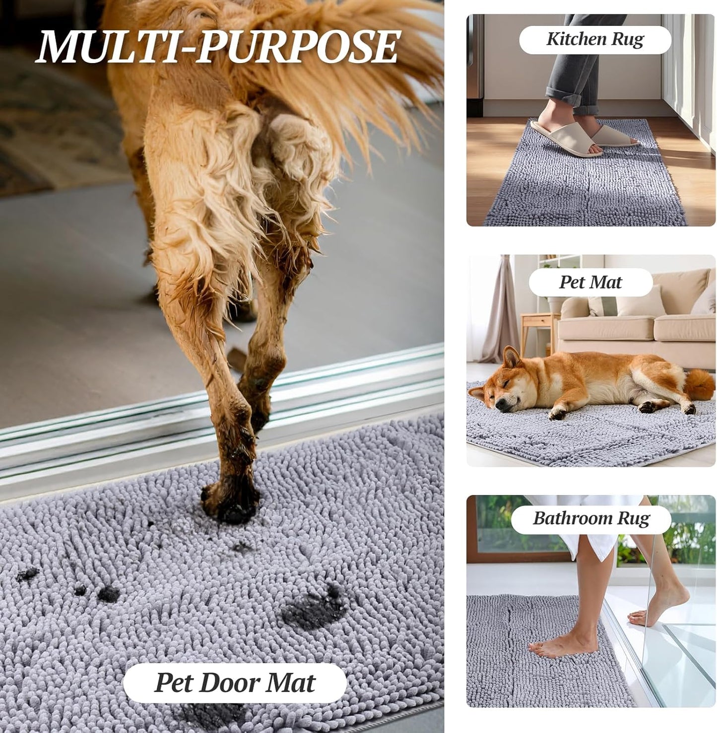 Absorpmax Dog Door Mat for Muddy Paws, 31" x 20", Beige