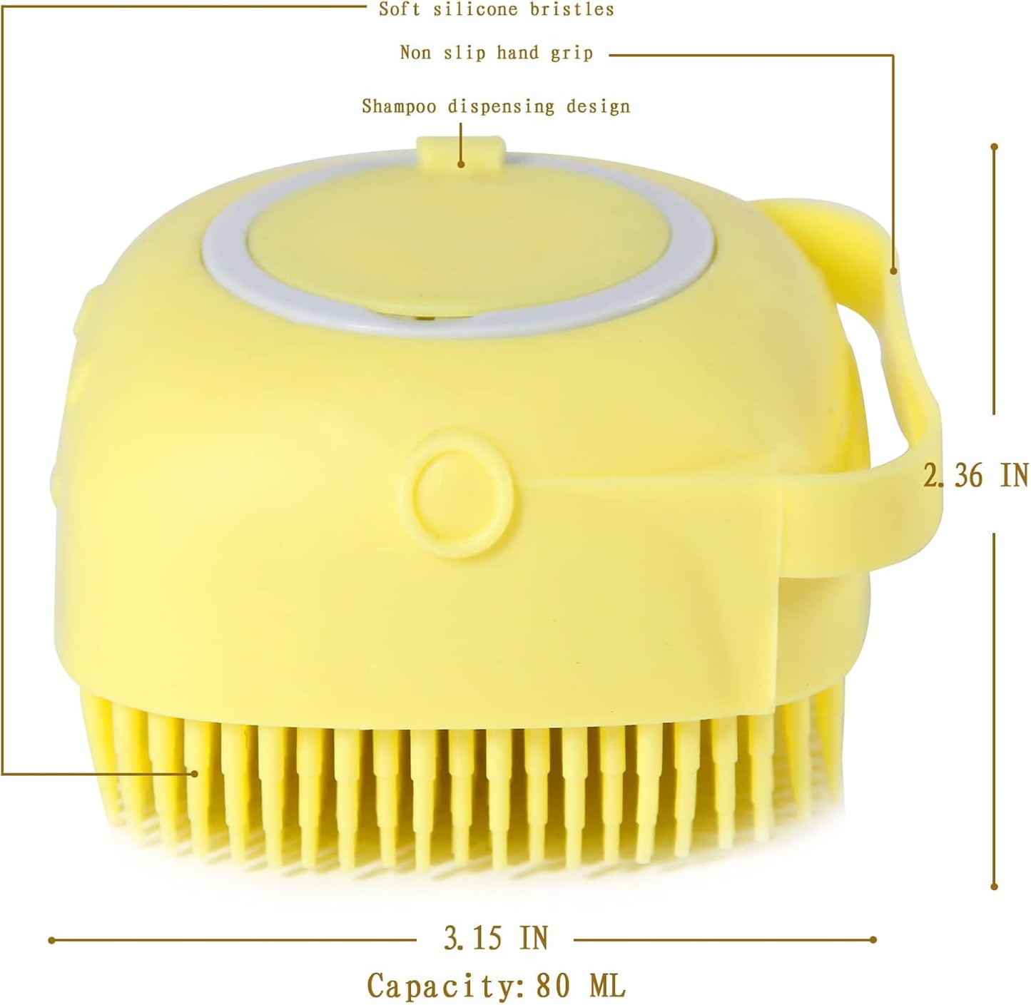 Pet Bath Brush with Integrated Shampoo Dispenser - Dog Scrubber in Yellow