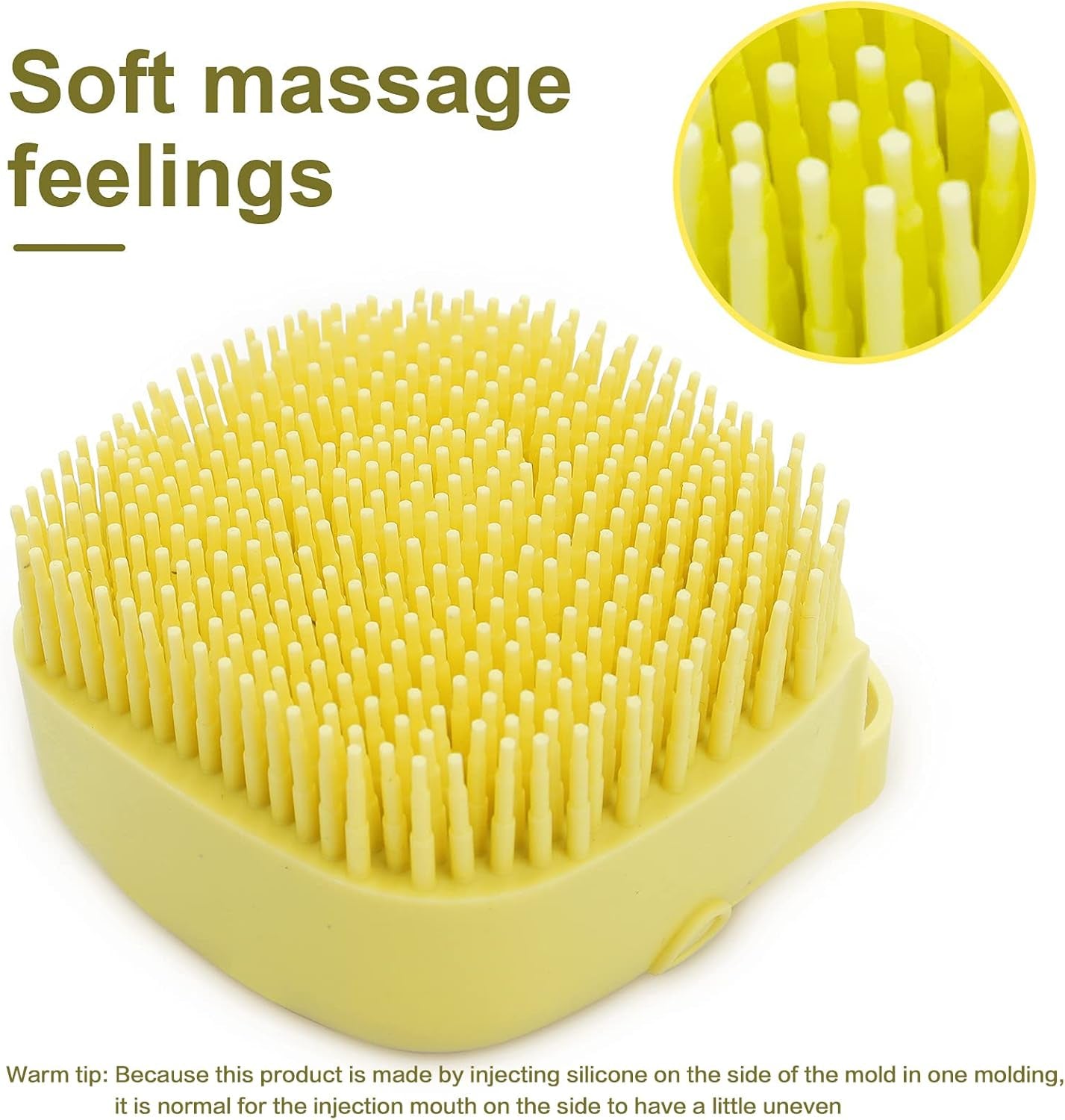 Pet Bath Brush with Integrated Shampoo Dispenser - Dog Scrubber in Yellow