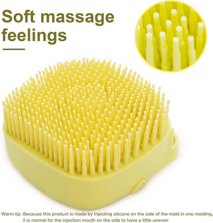 Pet Bath Brush with Integrated Shampoo Dispenser - Dog Scrubber in Yellow