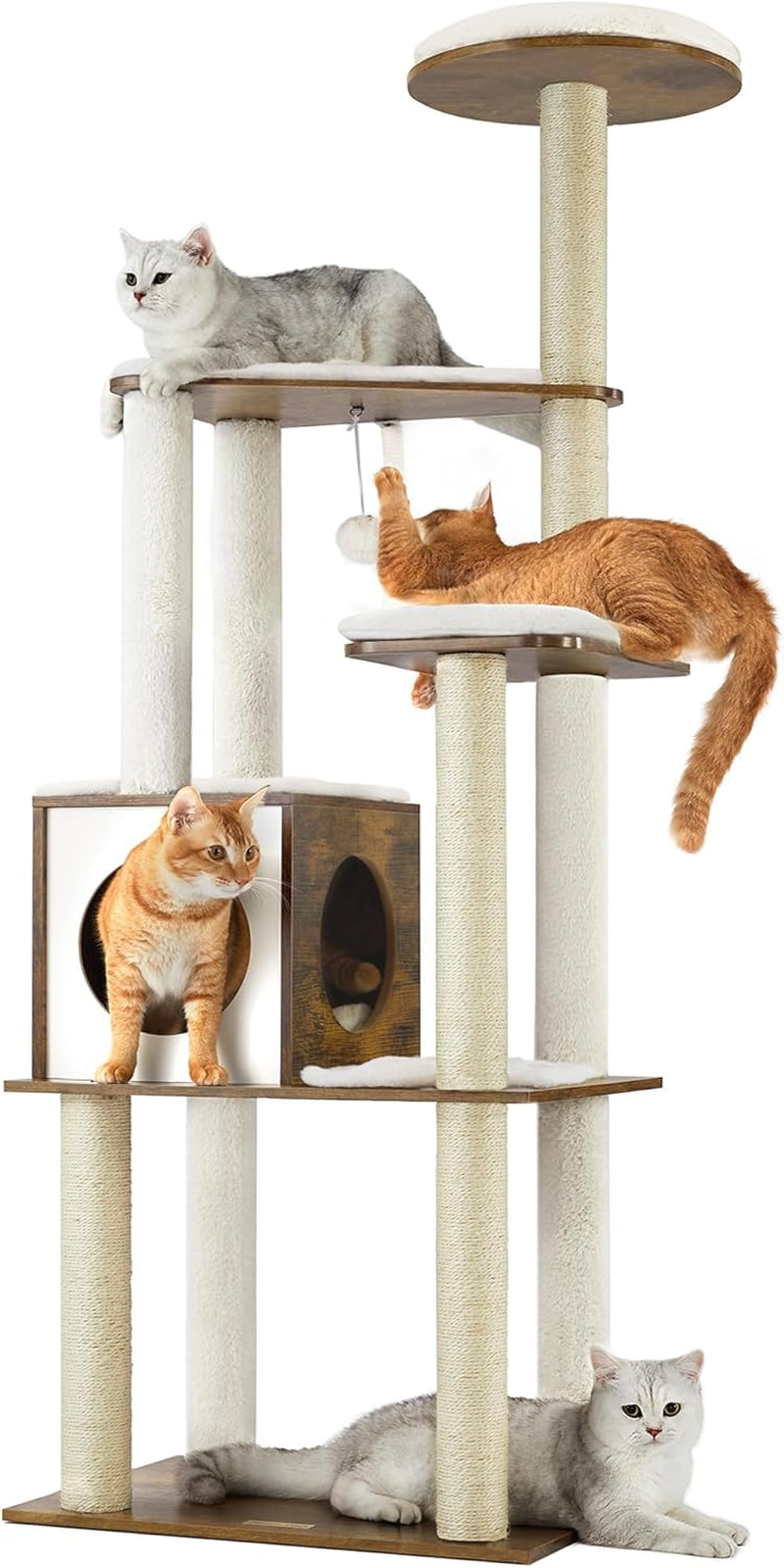 64.6-Inch Multi-Level Cat Tree Tower with Five Scratching Posts