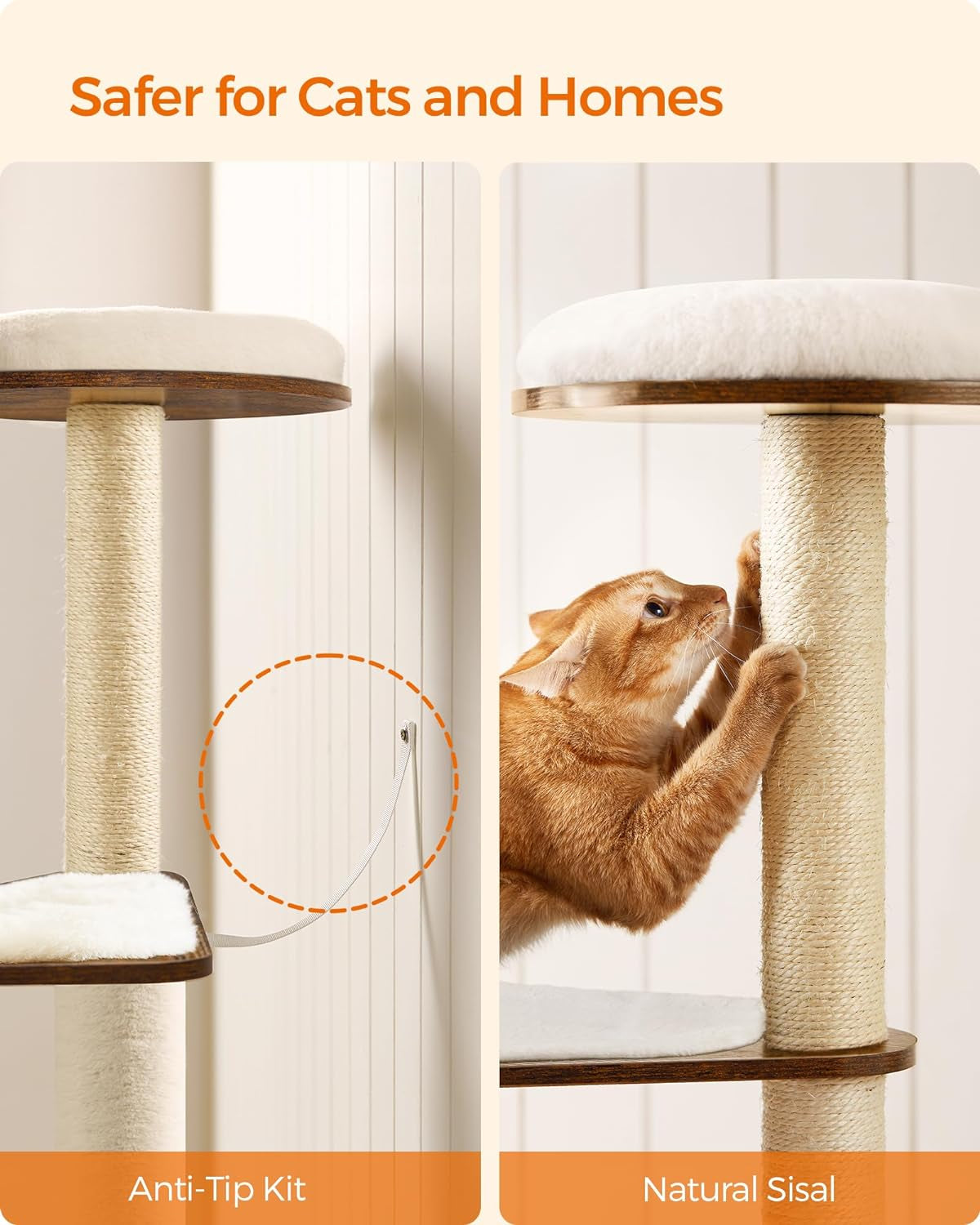 64.6-Inch Multi-Level Cat Tree Tower with Five Scratching Posts