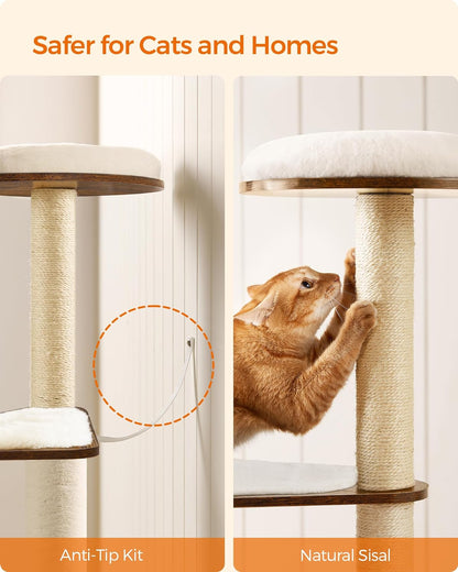 64.6-Inch Multi-Level Cat Tree Tower with Five Scratching Posts