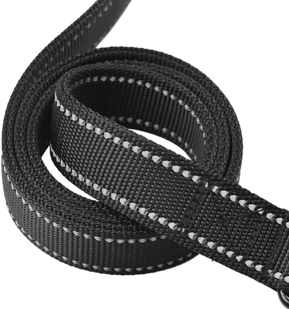 6-Foot Heavy Duty Dog Leash with Padded Traffic Handles, Reflective Dual Handle Design for Enhanced Control and Safety Training, Suitable for Large and Medium Dogs (Black)