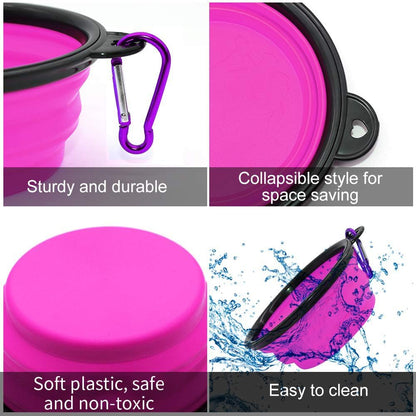 Collapsible Dog Bowls - 2-Pack Portable Pet Feeding and Watering Dishes for Cats and Dogs, Ideal for Travel and Outdoor Activities, Includes 2 Carabiners (Small, Green & Purple)