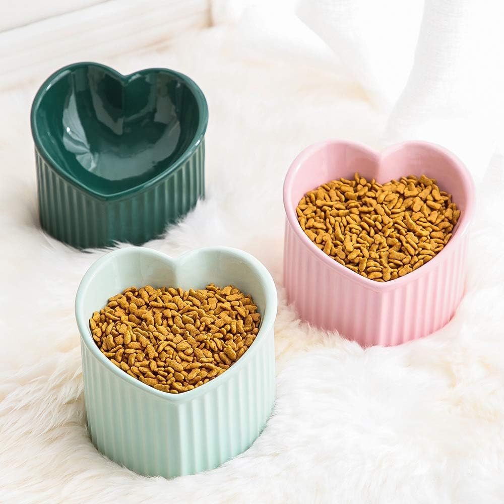 Dark Green Ceramic Elevated Cat Bowls for Food and Water, Stress-Free Design with Backflow Prevention, Dishwasher and Microwave Safe, Lead and Cadmium Free