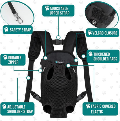 Dog Carrier Backpack, Adjustable Dog Pet Cat Front Carrier Backpack | Ventilated Dog Chest Carrier for Hiking Camping Travel, Sling Bag for Small Medium Dog Cat Puppies, Small, 5-9 Lbs, Black