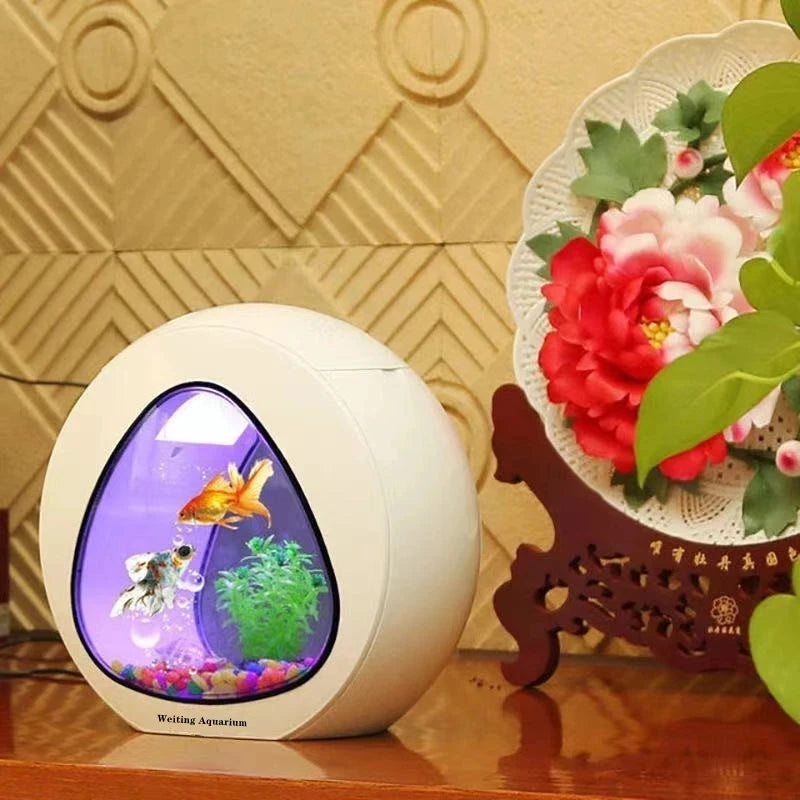 Weiting Aquarium Small Fish Tank Mini Desktop Aquarium Creative Gold Fish Tank LED Lighting Comes with Filter Household Fish Tan