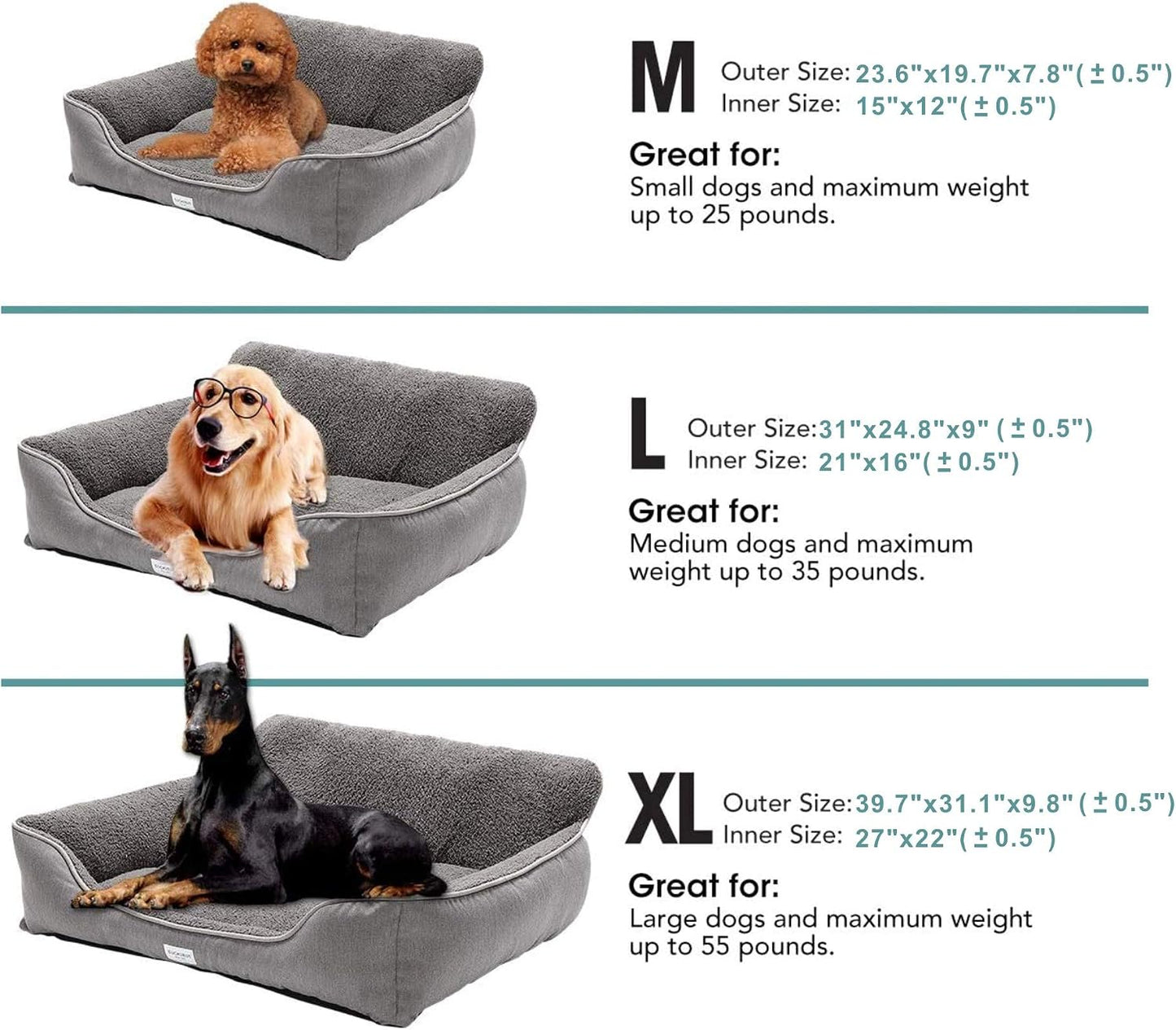 Rectangle Dog Bed - Washable and Warm with Anti-Slip Bottom for Small, Medium, and Large Dogs (Medium, Grey)