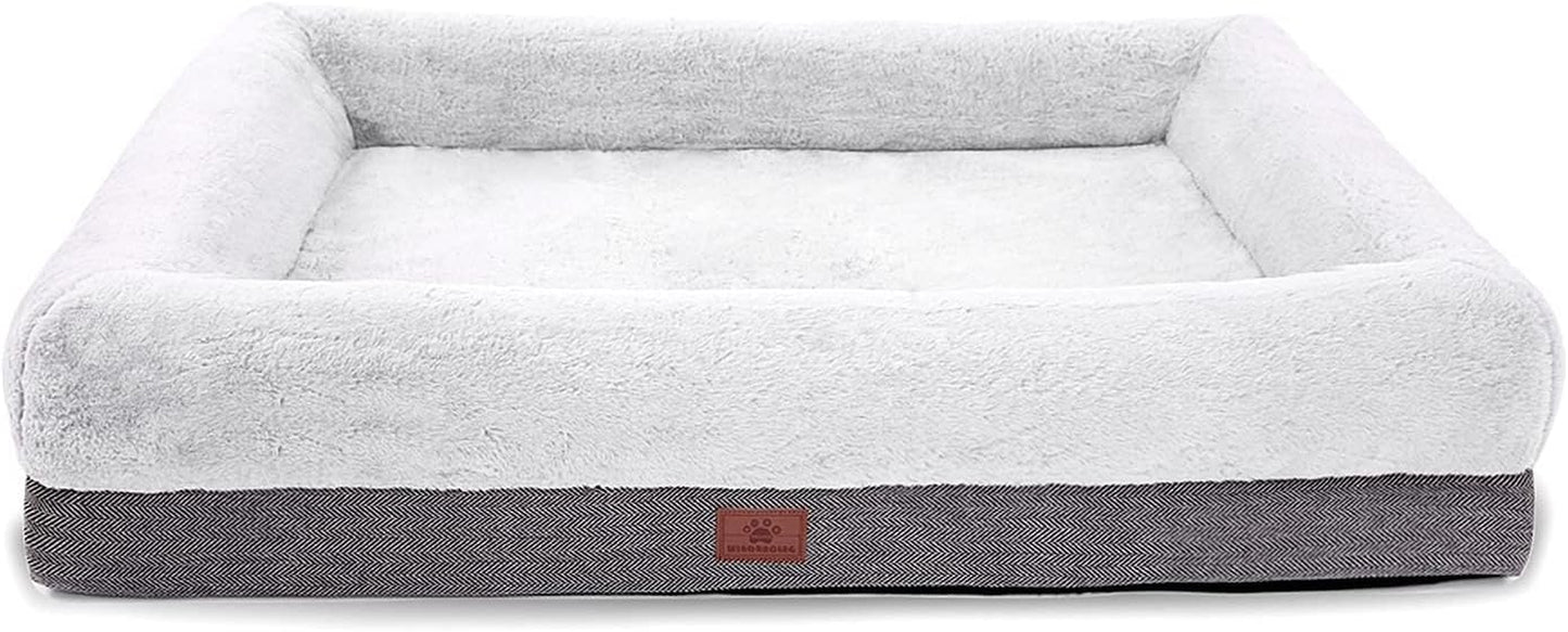 Medium Orthopedic Dog Bed with Bolster Sides, Removable Washable Cover, Non-Skid Bottom, and Egg Foam Cushion, 31 x 25 Inches, Gray