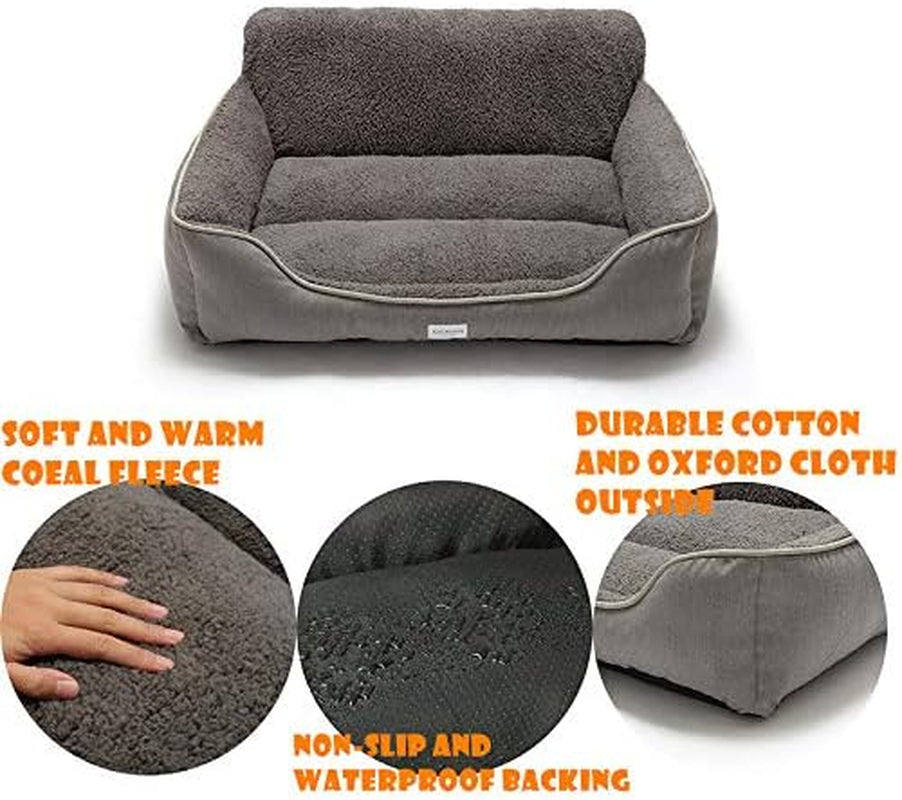 Rectangle Dog Bed - Washable and Warm with Anti-Slip Bottom for Small, Medium, and Large Dogs (Medium, Grey)