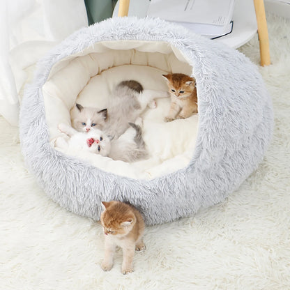 Premium Calming Pet Beds and Hooded Cat Cave with Removable Washable Cover, Round Anti-Slip Faux Fur Bed for Small to Medium Pets, Supports Up to 11 lbs for Enhanced Sleep Comfort