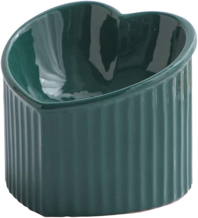 Dark Green Ceramic Elevated Cat Bowls for Food and Water, Stress-Free Design with Backflow Prevention, Dishwasher and Microwave Safe, Lead and Cadmium Free