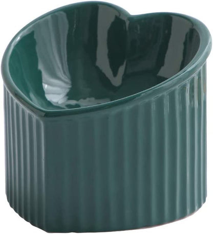 Dark Green Ceramic Elevated Cat Bowls for Food and Water, Stress-Free Design with Backflow Prevention, Dishwasher and Microwave Safe, Lead and Cadmium Free
