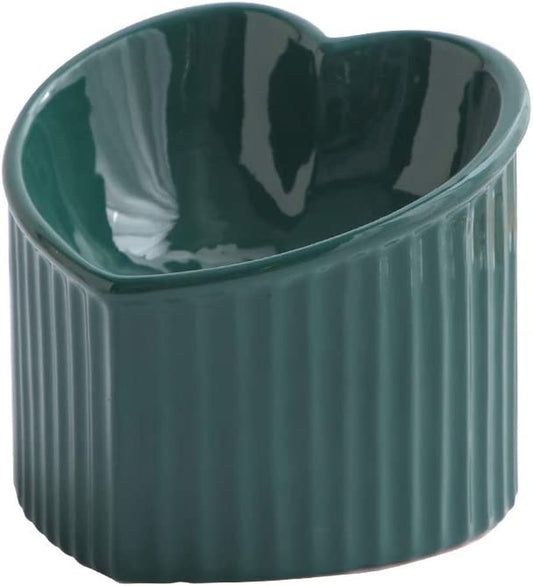 Dark Green Ceramic Elevated Cat Bowls for Food and Water, Stress-Free Design with Backflow Prevention, Dishwasher and Microwave Safe, Lead and Cadmium Free