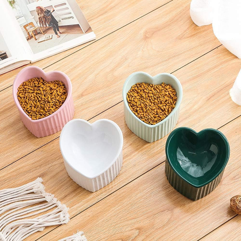 Dark Green Ceramic Elevated Cat Bowls for Food and Water, Stress-Free Design with Backflow Prevention, Dishwasher and Microwave Safe, Lead and Cadmium Free