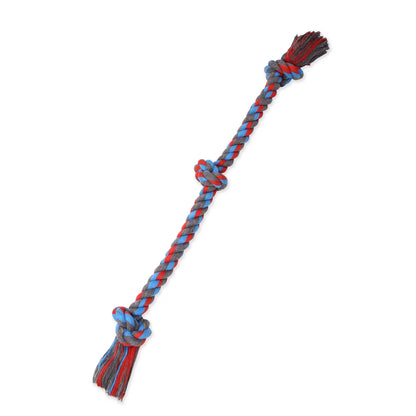 Flossy Chews Extra-Large Cotton Blend 3-Knot Tug Rope Dog Toy, 36 Inches, Assorted Colors