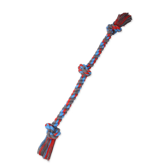 Flossy Chews Extra-Large Cotton Blend 3-Knot Tug Rope Dog Toy, 36 Inches, Assorted Colors