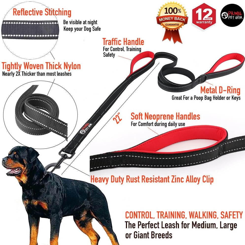6-Foot Heavy Duty Dog Leash with Padded Traffic Handles, Reflective Dual Handle Design for Enhanced Control and Safety Training, Suitable for Large and Medium Dogs (Black)